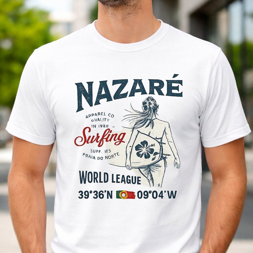 Nazaré Surfing Graphic T Shirt | Portugal Surf World League Coastal Tee